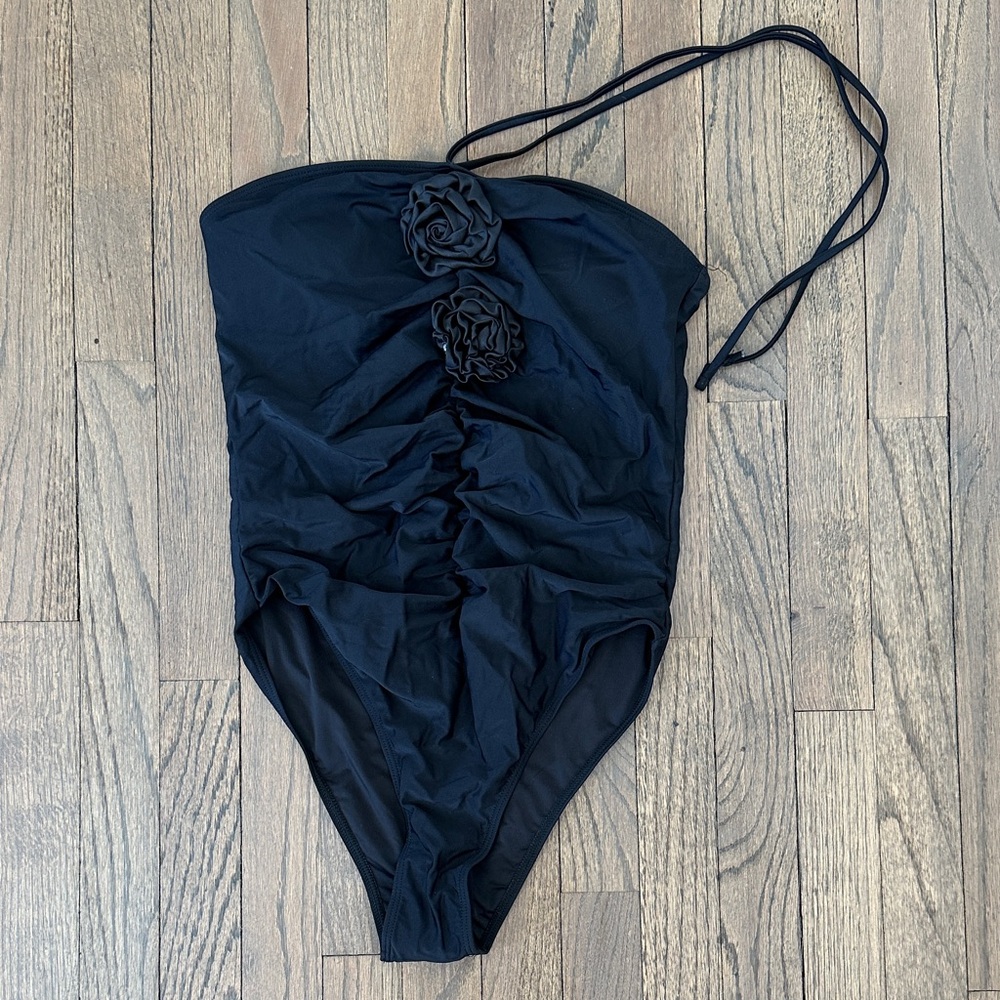 NWOT Black Ruched One-Piece Swimsuit